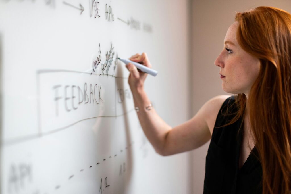 Woman writion on a whiteboard